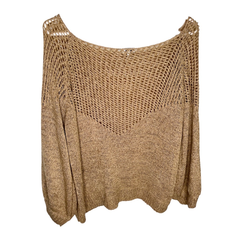 Toni Vintage Beige Crochet Knot Off The Shoulder Sweater Size Small